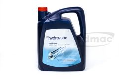 Un recipiente de plástico negro de 5 litros de VAWO2000-5GT CompAir Fluidforce Oil con una etiqueta azul y blanca y un tapón rojo.